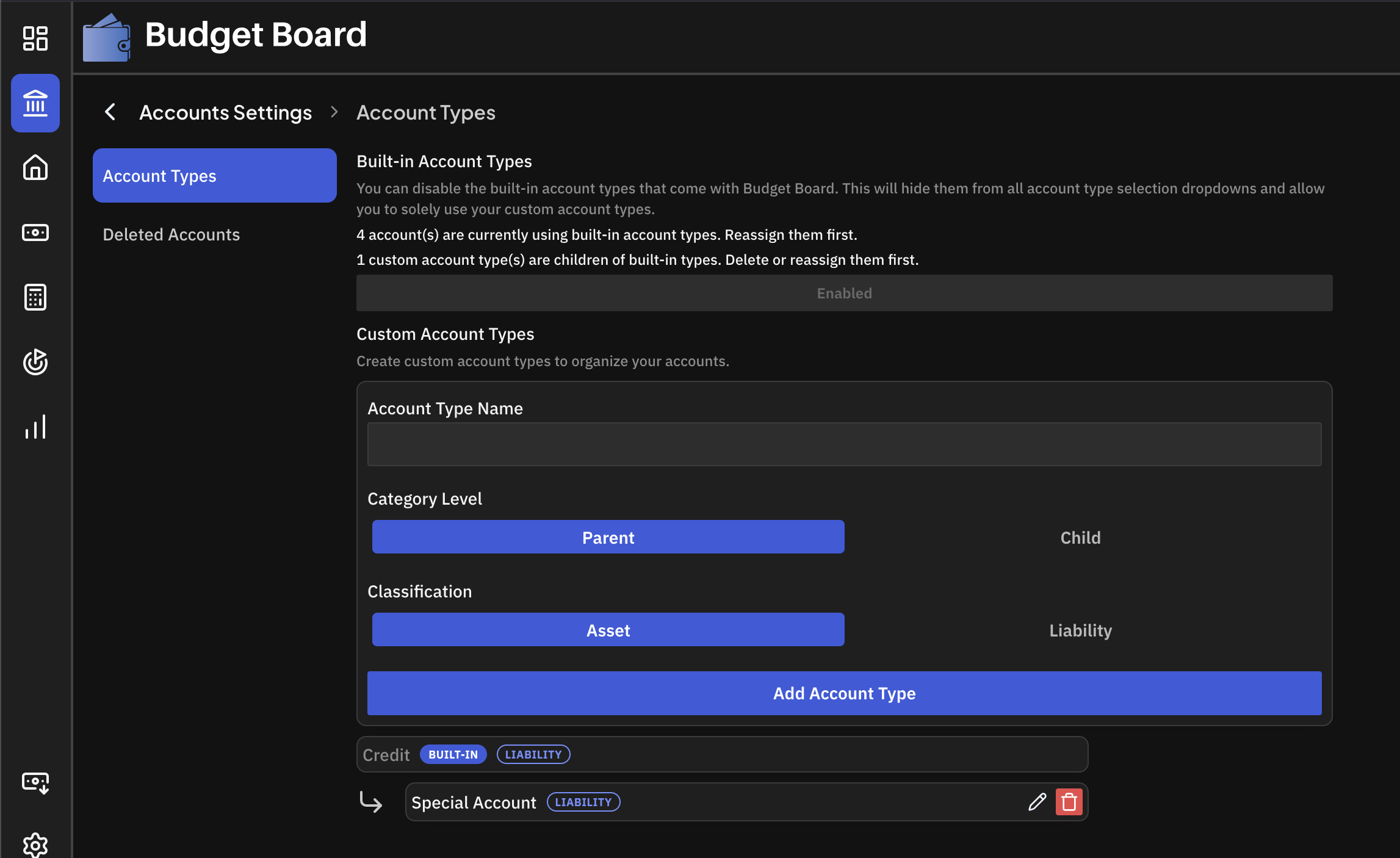 Account Type Settings